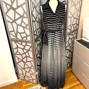 Vince Camuto Maxi Pleated Shirt Dress In Ombre Stripe